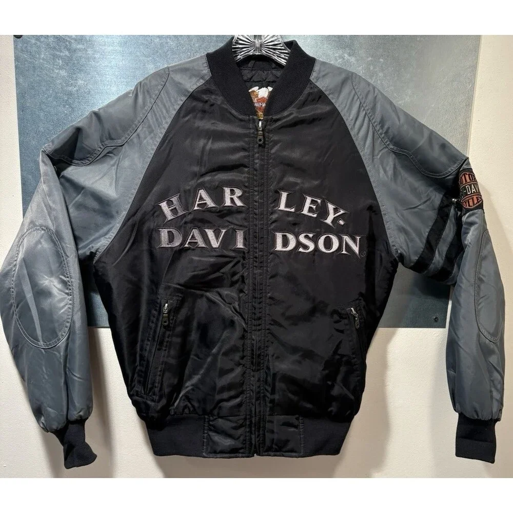 Harley-Davidson Bomber Varsity Jacket Insulated Black Gray Nylon Motorcycle XS